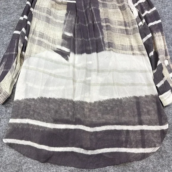 John Mark tunic top women's small gray tan neutral geometric silky boho artsy - Picture 3 of 9
